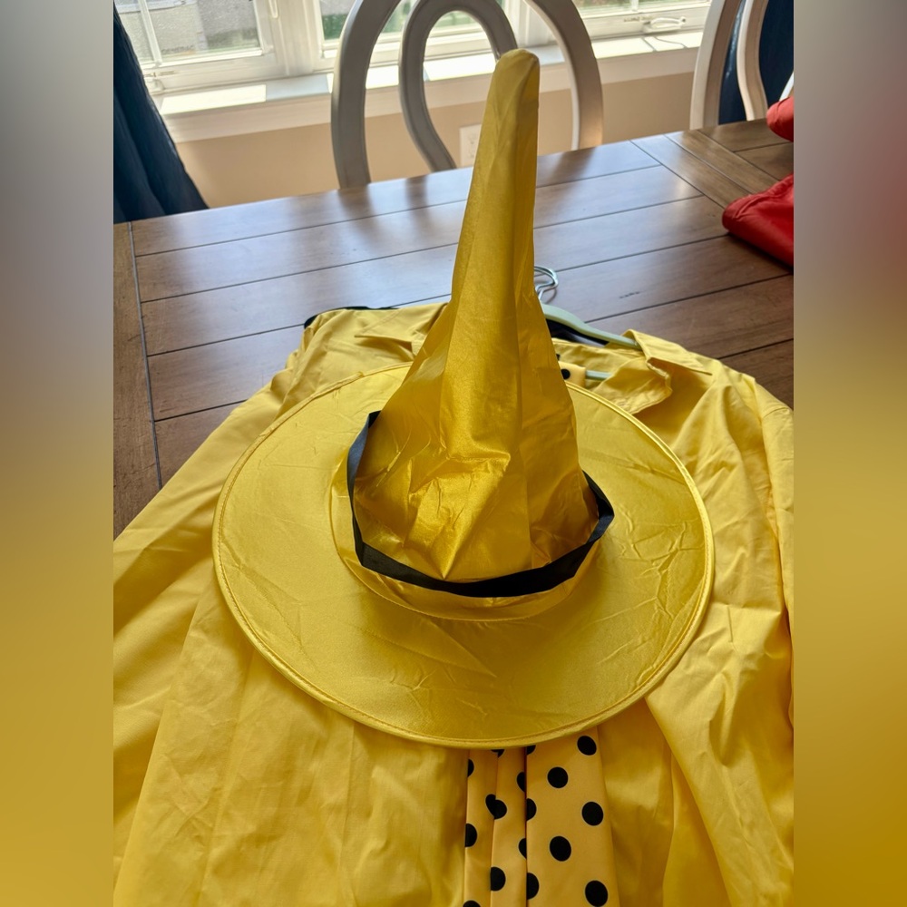 Men's Yellow Costume Suit with Polka Dot Tie and Pointed Hat - Picture 6 of 8